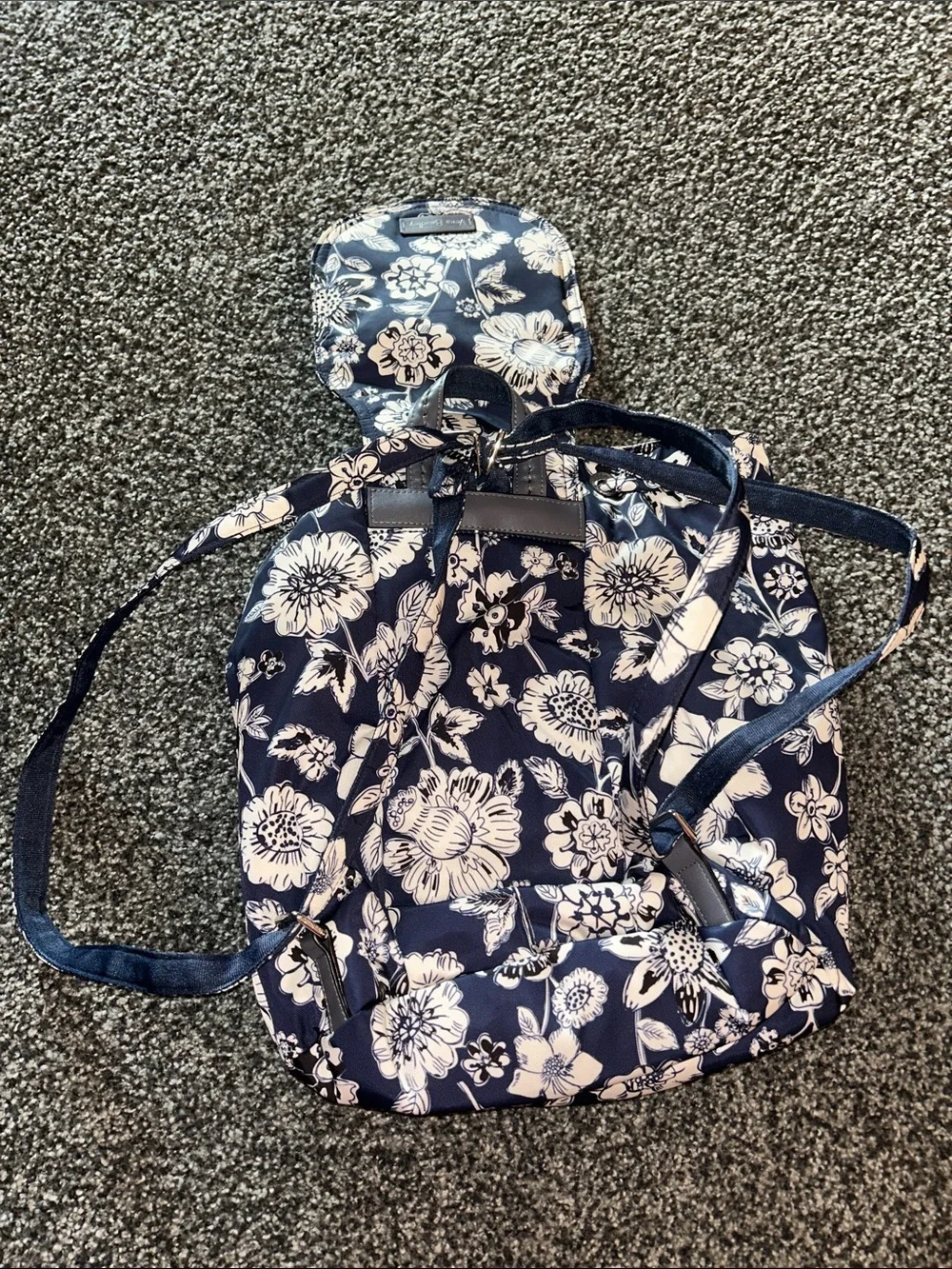 Vera Bradley Navy Floral Print Backpack with Drawstring